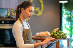An employee takes an order.