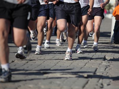 Marines running during basic training.