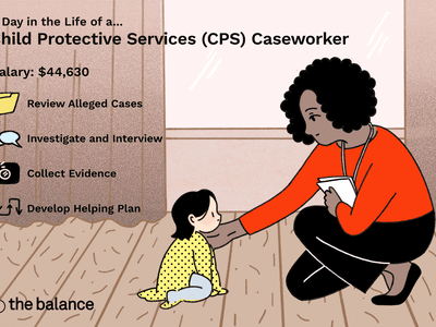 Image shows a child protective services (CPS) caseworker kneeling on the ground with a small child, touching her shoulder in a comforting manner. Text reads: