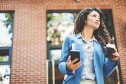 Woman leaving office