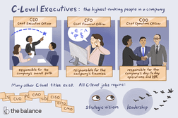 标题读取：“C-Level Executives: the highest ranking people in a company. Many other C-level titles exist. All c-level jobs require: strategic vision and leadership