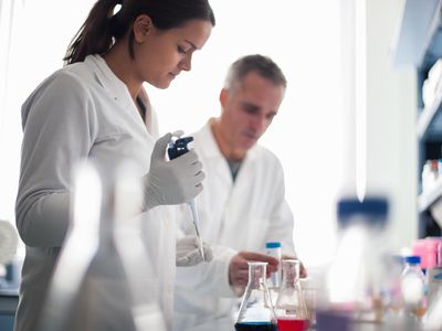 Medical student doing experiment in laboratory