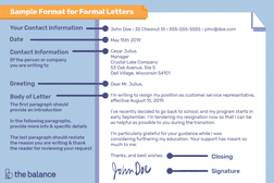 Sample format for a formal letter