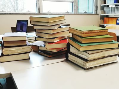 Textbooks on a table
