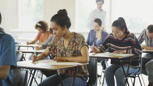 Women taking a test