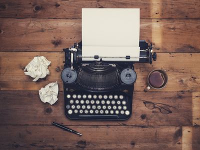 Retro typewriter on a writers desk